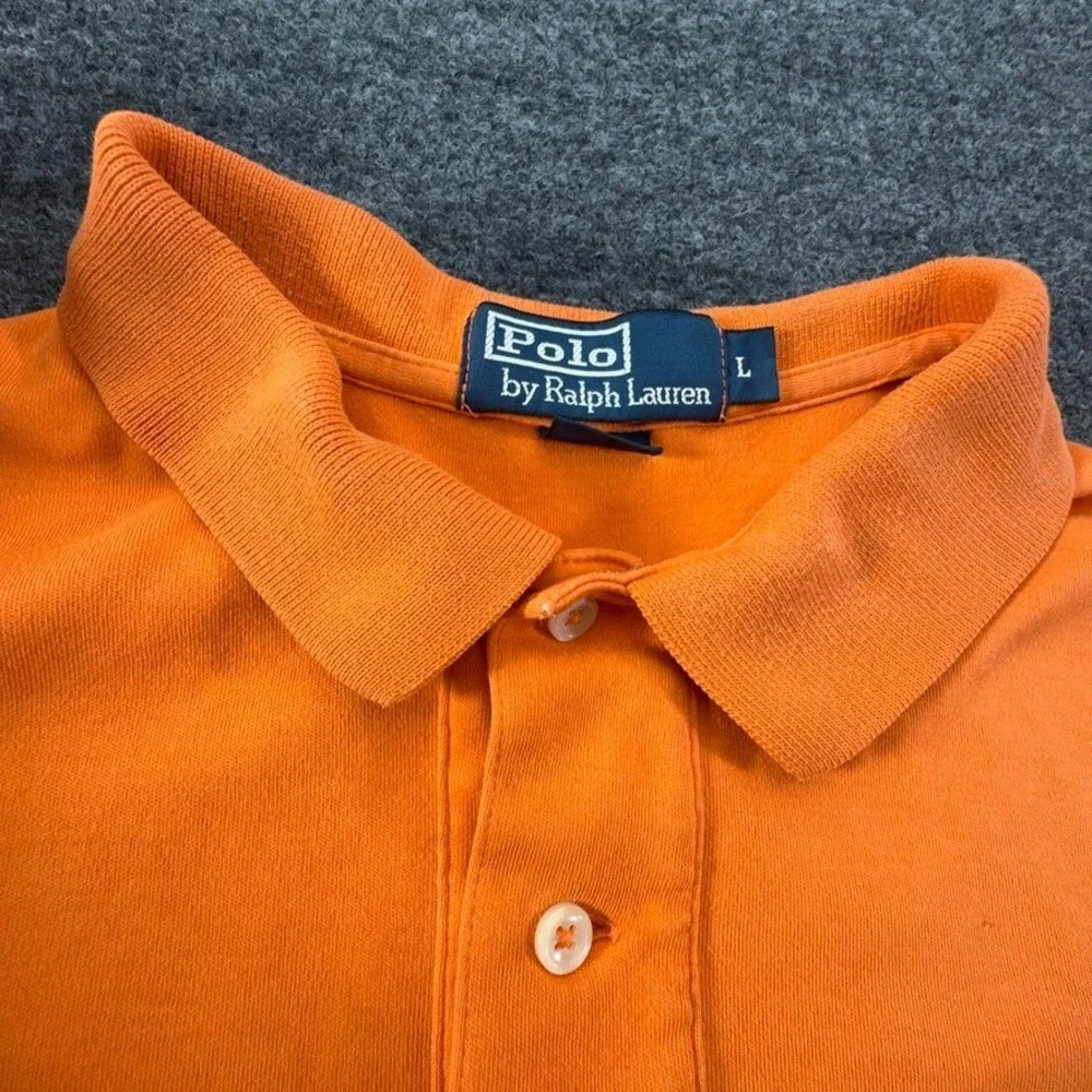 Polo Ralph Lauren Mens Large Orange Short Sleeve Pique Polo Shirt Green Pony *
